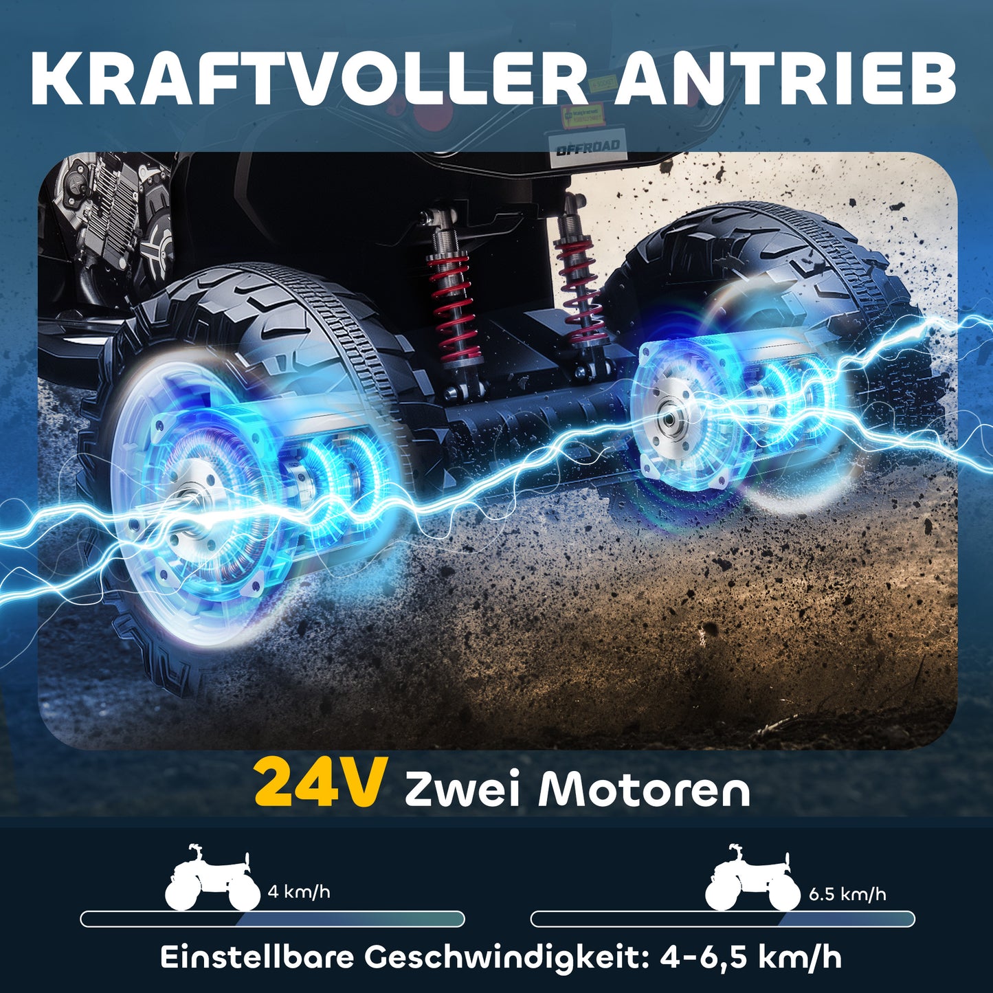 AIYAPLAY Kinder-Elektro-Quad, 24V Elektro-Fahrzeug mit 4 Rädern, Scheinwerfer, USB-Anschluss, MP3-Funktion, 6,5 km/h, 3-8 Jahre