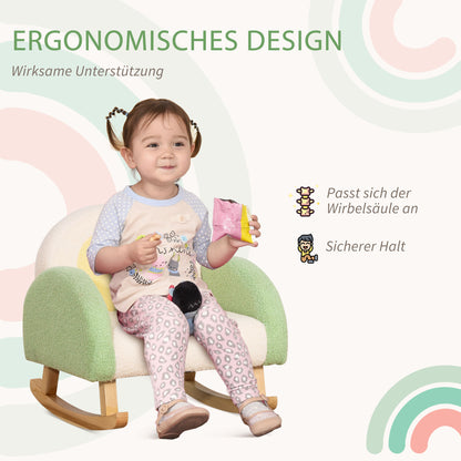 HOMCOM Schaukelstuhl für Kleinkinder Niedliches Design, Schaffell-Imitat, Eukalyptusholz Grün + Gelb Beige
