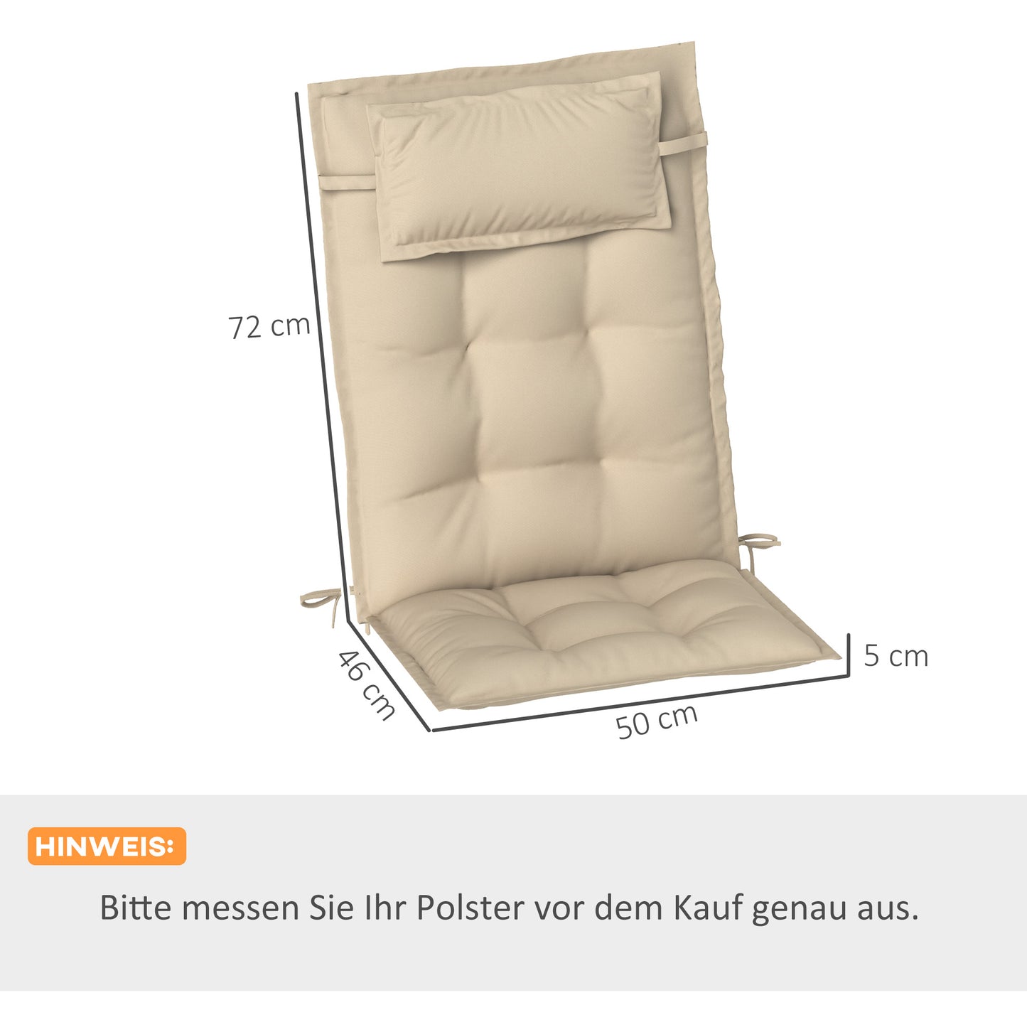Outsunny 2er Set Auflage für Sonnenliege Wasserabweisend Liegenauflage für Gartenliege Polsterauflage 50x116x5 cm, Beige