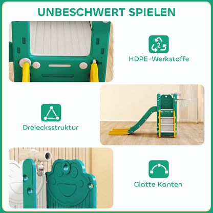 AIYAPLAY 5-in-1 Kinderrutschenset, Teleskop, Basketballkorb, Kunststoff, Gelb+Grün