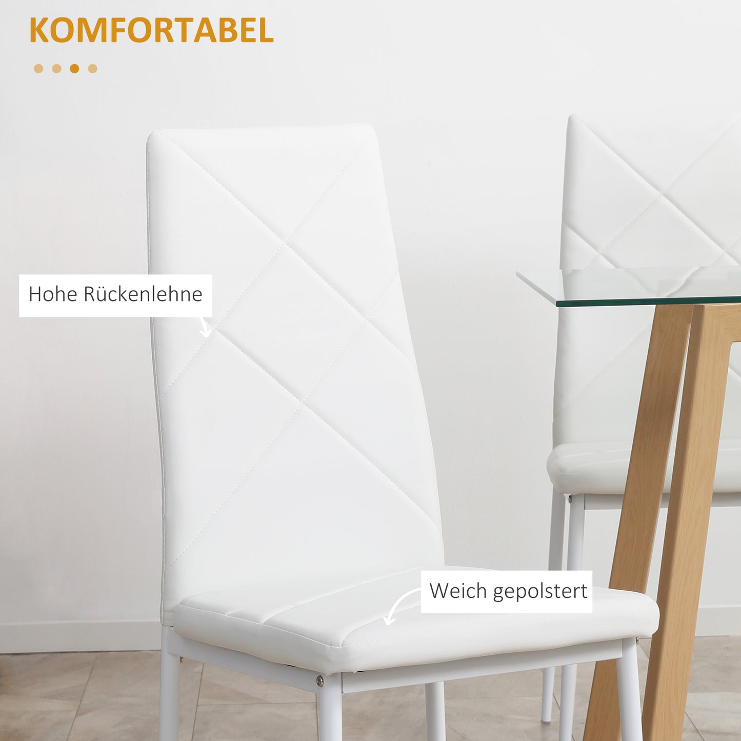HOMCOM 4er-Set Stühle, Esszimmerstühle, Küchenstühle, 41 cm x 50 cm x 97 cm, Weiß