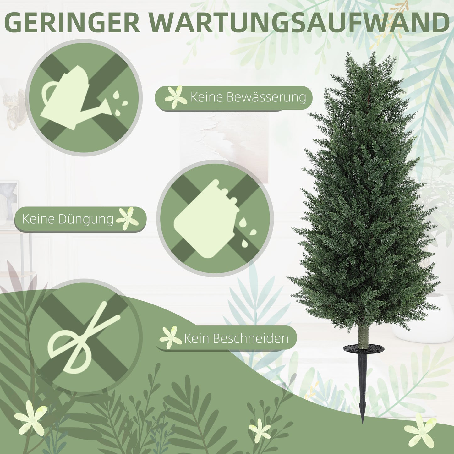 HOMCOM 2er-Set Kunstpflanzen, künstliche Zypressen mit je 831 Blättern, vielseitig, Grün