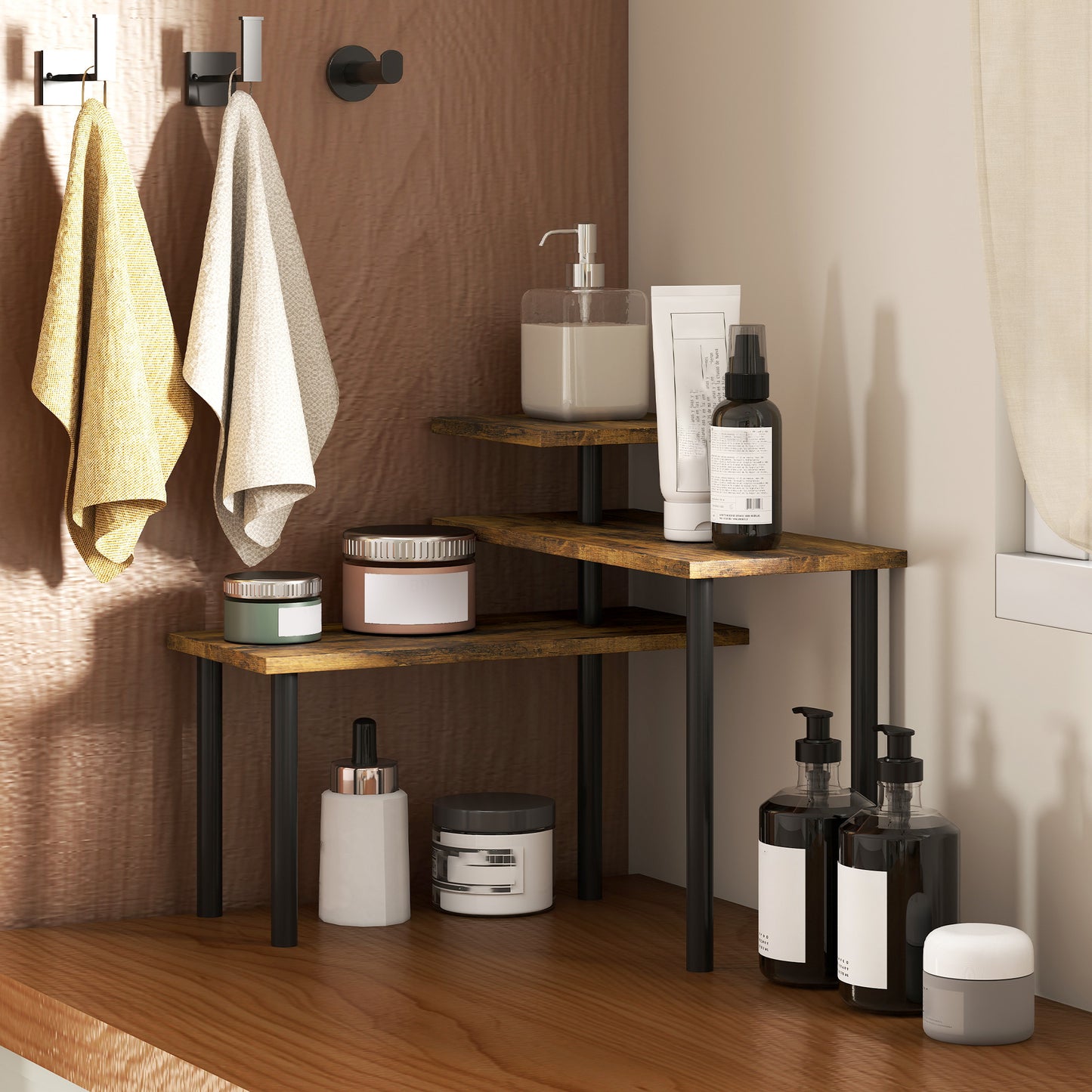 HOMCOM Küchenregal, Drehbar Mikrowellenregal mit 3 Ebenen, Industrielles Standregal Metall, 40 x 18 x 36,5 cm