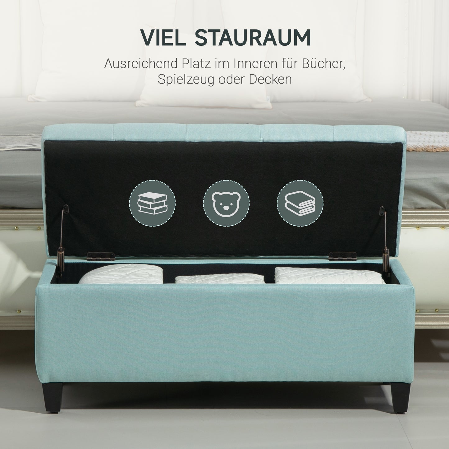 HOMCOM Sitzbank, Polsterbank mit Stauraum, leinenartiges Polyester, Kautschukholz, 100 x 40 x 44 cm, Grün