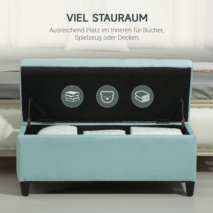 HOMCOM Sitzbank, Polsterbank mit Stauraum, leinenartiges Polyester, Kautschukholz, 100 x 40 x 44 cm, Grün