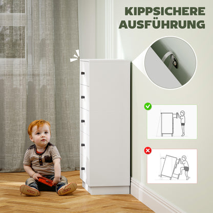 HOMCOM Kommode Sideboard mit 5 Schubladen Schrank aus Holzwerkstoff im Modern Stil 47 x 29 x 95 cm Weiß