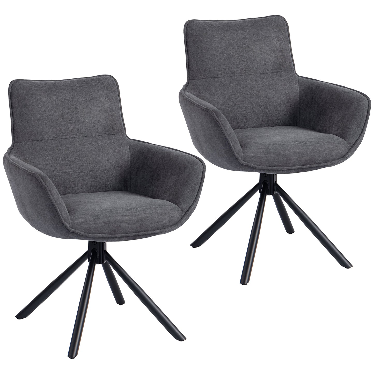 HOMCOM 2er-Set Esszimmerstühle, drehbar, weich gepolstert, Armlehnen, Metallbeine, Dunkelgrau