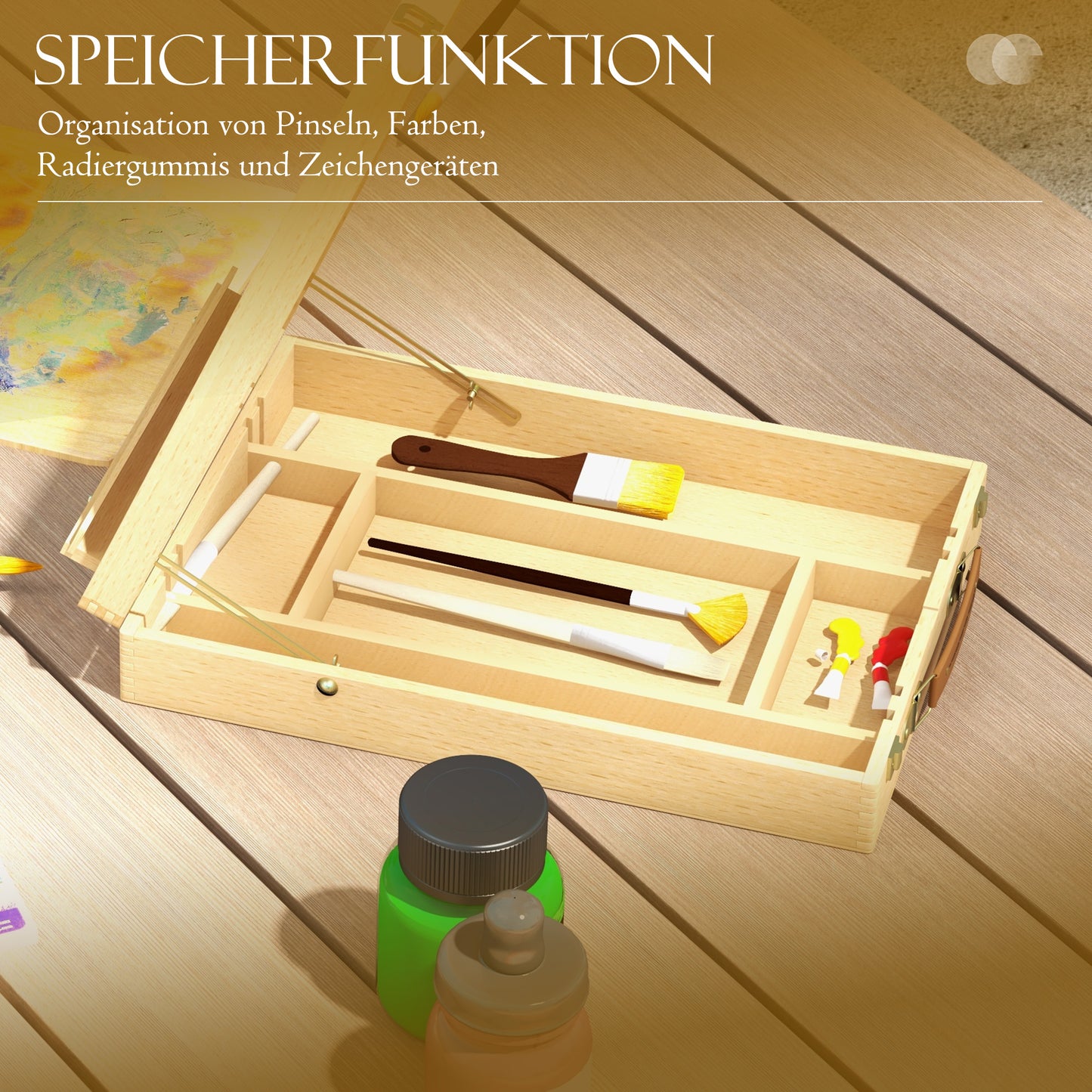 HOMCOM Tischstaffelei Tischstaffelei-Box, Buchenholz, klappbar, 27cm x 41,5cm x 74,5cm, Natur