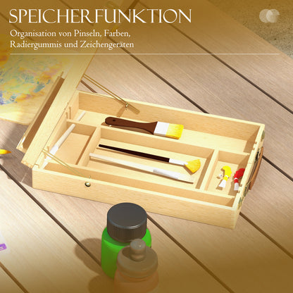 HOMCOM Tischstaffelei Tischstaffelei-Box, Buchenholz, klappbar, 27cm x 41,5cm x 74,5cm, Natur