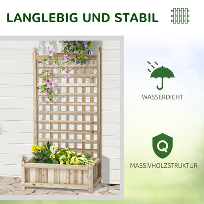 Outsunny Hochbeet Pflanzkasten mit Rankgitter Blumenkasten Rankkasten Rosenbogen mit Rankhilfe für Kletterpflanzen Garten Holz Natur 64 x 28 x 120 cm