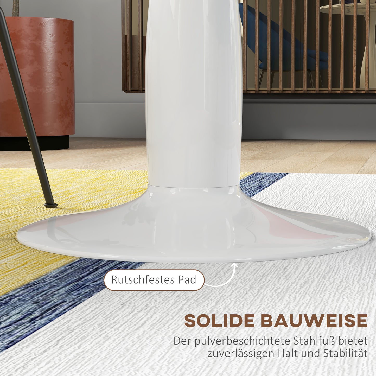 HOMCOM Runder Esstisch, pulverbeschichteter Stahl, MDF mit Melamin, rutschfeste Füße, 70 x 74 cm, Weiß