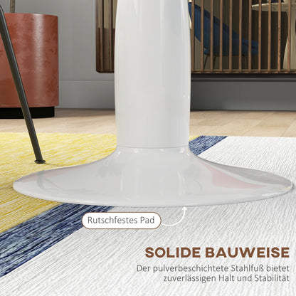 HOMCOM Runder Esstisch, pulverbeschichteter Stahl, MDF mit Melamin, rutschfeste Füße, 70 x 74 cm, Weiß