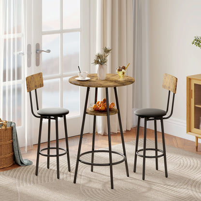 HOMCOM 3-teiliges Bartisch-Set mit 2 gepolsterten Hockern, Kunstleder-Bezug, Rückenlehne, Metallgestell, Braun