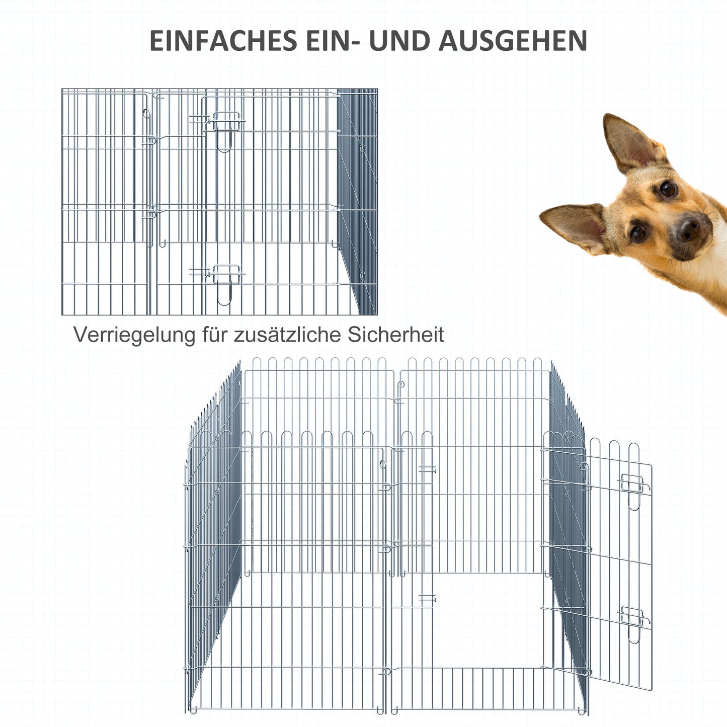 PawHut Freilaufgehege Welpenauslauf Welpenzaun Laufstall Welpengitter für Tiere 8-teilig B63 x H91 cm