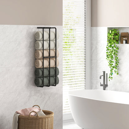 HOMCOM Handtuchhalter, Wandhalterung f. 6 große Handtücher, Metall, 21x12x74cm, Schwarz