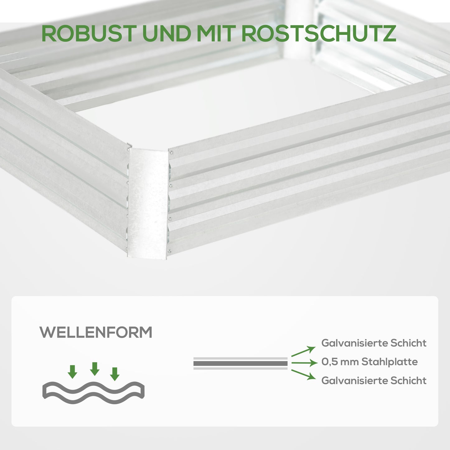 Outsunny Hochbeet aus verzinktem Stahl Gartenbeet Pflanzkasten für Garten Blumenkasten Blumenkübel Silber 120 x 90 x 30 cm