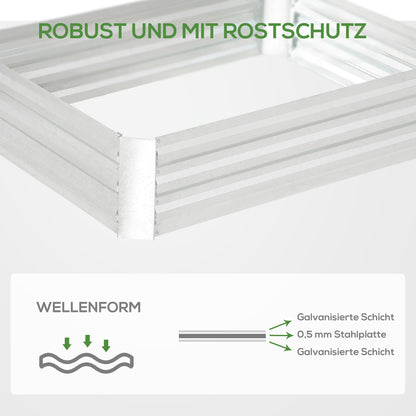 Outsunny Hochbeet aus verzinktem Stahl Gartenbeet Pflanzkasten für Garten Blumenkasten Blumenkübel Silber 120 x 90 x 30 cm