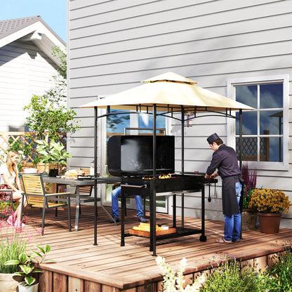 Outsunny Grillpavillon mit LED 240 x 150 x 258 cm wasserabweisend flammhemmend Gartenpavillon mit Doppelschichtdach