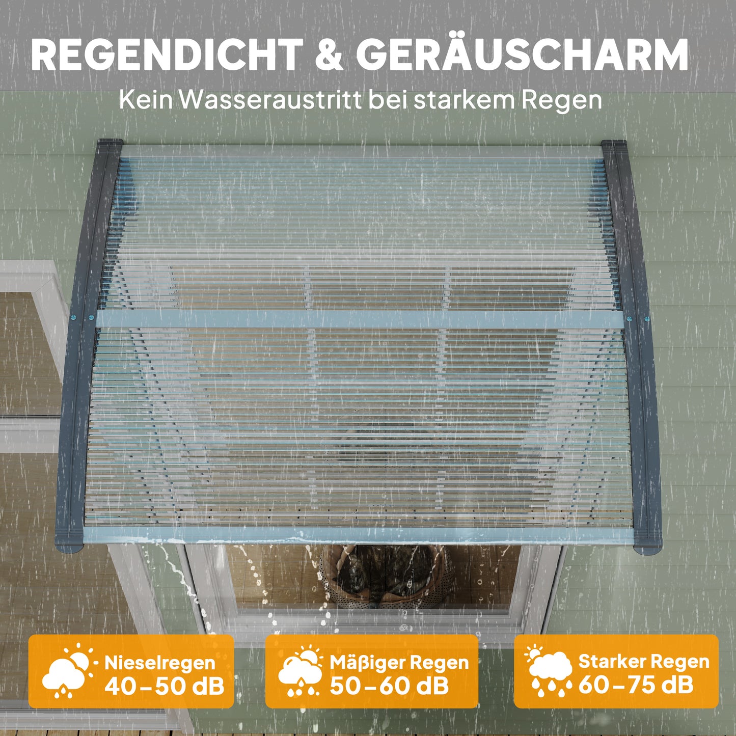 Outsunny Vordach, Haustürvordach, Überdachung für Eingänge und Fenster, 100L x 75B x 23H cm, Silber