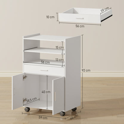 HOMCOM Mikrowellenschrank, Regal, Doppeltürschrank, Schublade, Rollen, Weiß