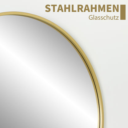 HOMCOM 70 x 70 cm runder Badezimmerspiegel, Wandmontage, goldfarbener Rahmen