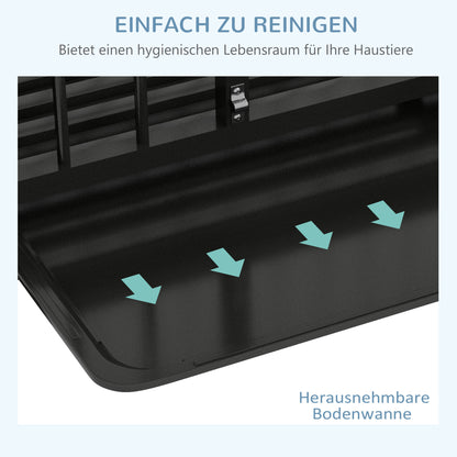 PawHut Hundebox Hundekäfig, inkl. Bodenwanne, Verriegelung, Universalrollen, 94 cm x 58 cm x 78 cm, Schwarz