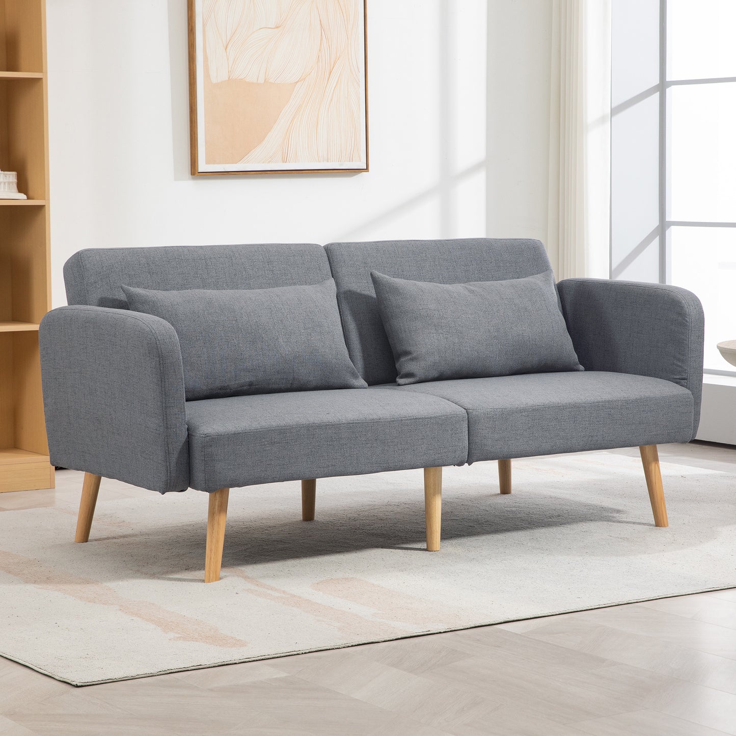 HOMCOM 3-Sitzer Schlafsofa, Gäste-Doppelbett, bis 240 kg, Klapplehnen, Holzrahmen, 170 x 83 x 80 cm, Grau