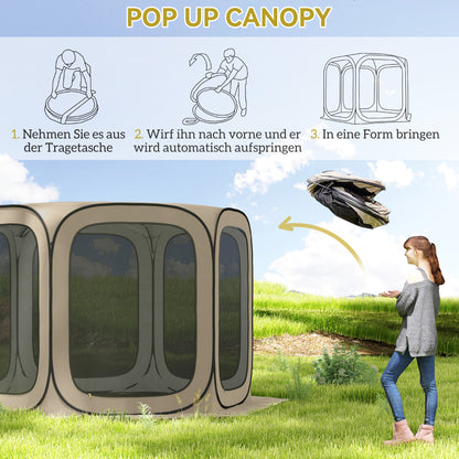 Outsunny Pop-up-Campingzelt, tragbar, UPF50+ Schutz, Netz-Seiten, Stahldraht, Khaki