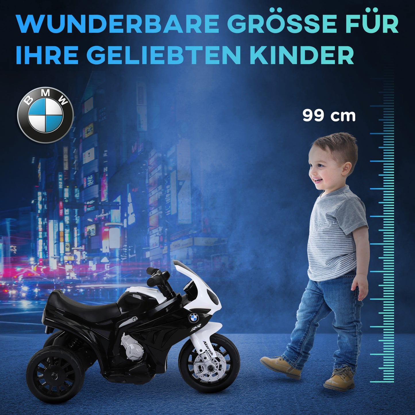 HOMCOM Elektro Kindermotorrad BMW S1000RR Elektromotorrad mit Musik, Scheinwerfer, Kinder Elektro Motorrad für Kinder von 18-36 Monaten Schwarz