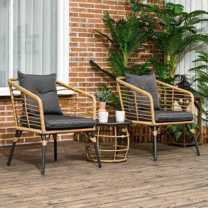 Outsunny 3-teiliges Bistro-Set, wetterbeständig, 1 Beistelltisch, 2 Stühle, 62 cm x 65 cm x 78 cm, Sand+Dunkelgrau