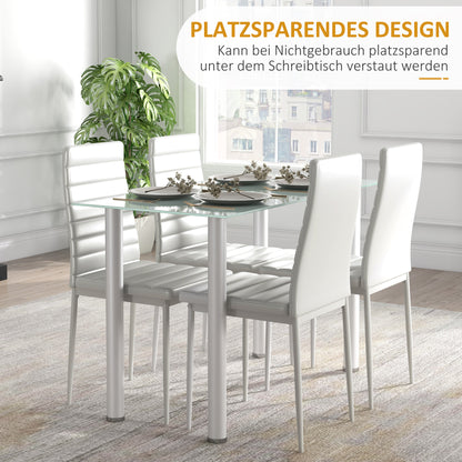 HOMCOM 5-tlg. Essgruppe Sitzgruppe Esstisch mit 4 Stühlen, modernes Design, Glastisch, Weiß