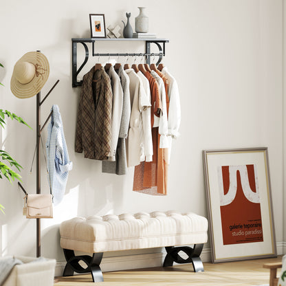 HOMCOM Wandmontierter Kleiderständer, Kleiderhaken, 5 Haken, oberes Fach, vielseitig, Grau