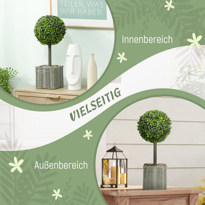 HOMCOM 2er-Set künstliche Pflanzen, UV-beständige Kunstbäume im Topf, für drinnen und draußen geeignet, Kunststoff, Zement, Grün
