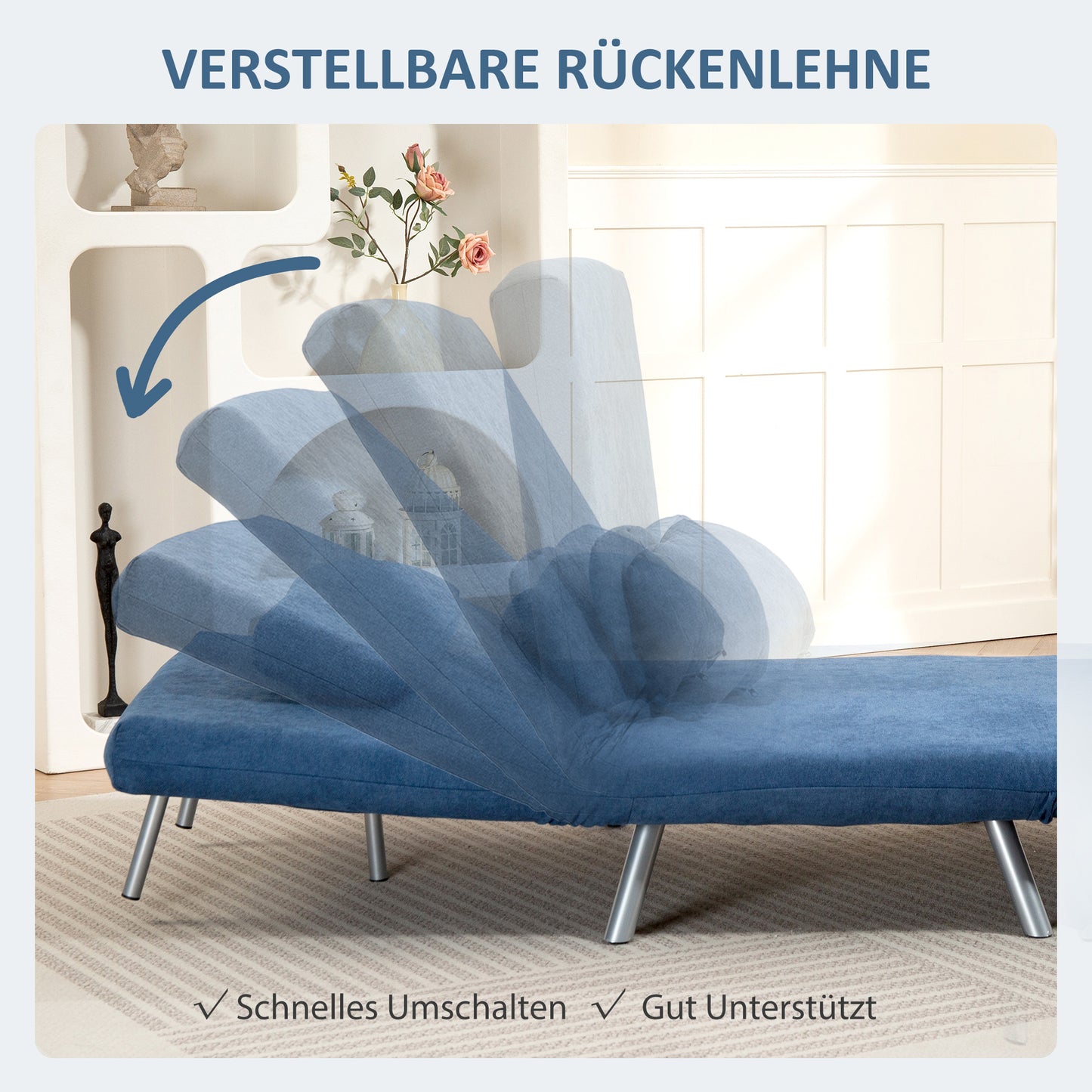 HOMCOM Polstersessel mit Bettfunktion, 3-in-1 Design, Schlafsessel, Gästebett, Stoffbezug, mit Kissen, Blau