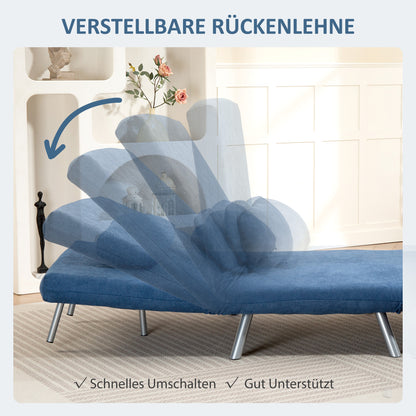 HOMCOM Polstersessel mit Bettfunktion, 3-in-1 Design, Schlafsessel, Gästebett, Stoffbezug, mit Kissen, Blau