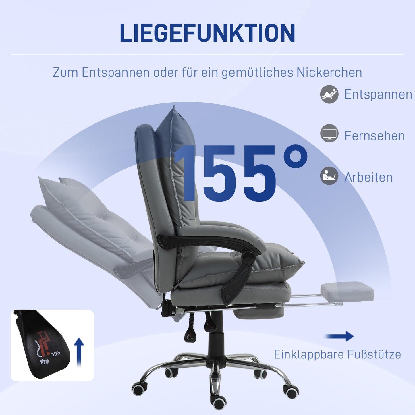 Vinsetto Ergonomischer Bürostuhl, verstellbare Sitzhöhe, neigbare Rückenlehne, Kunstleder, Dunkelgrau