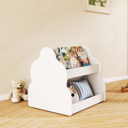 AIYAPLAY Kinderregal, 2-stöckiges Kinder-Bücherregal mit Rädern, 4 Regalen, für Kinderzimmer, Spielzimmer, 54x50x56 cm, Weiß