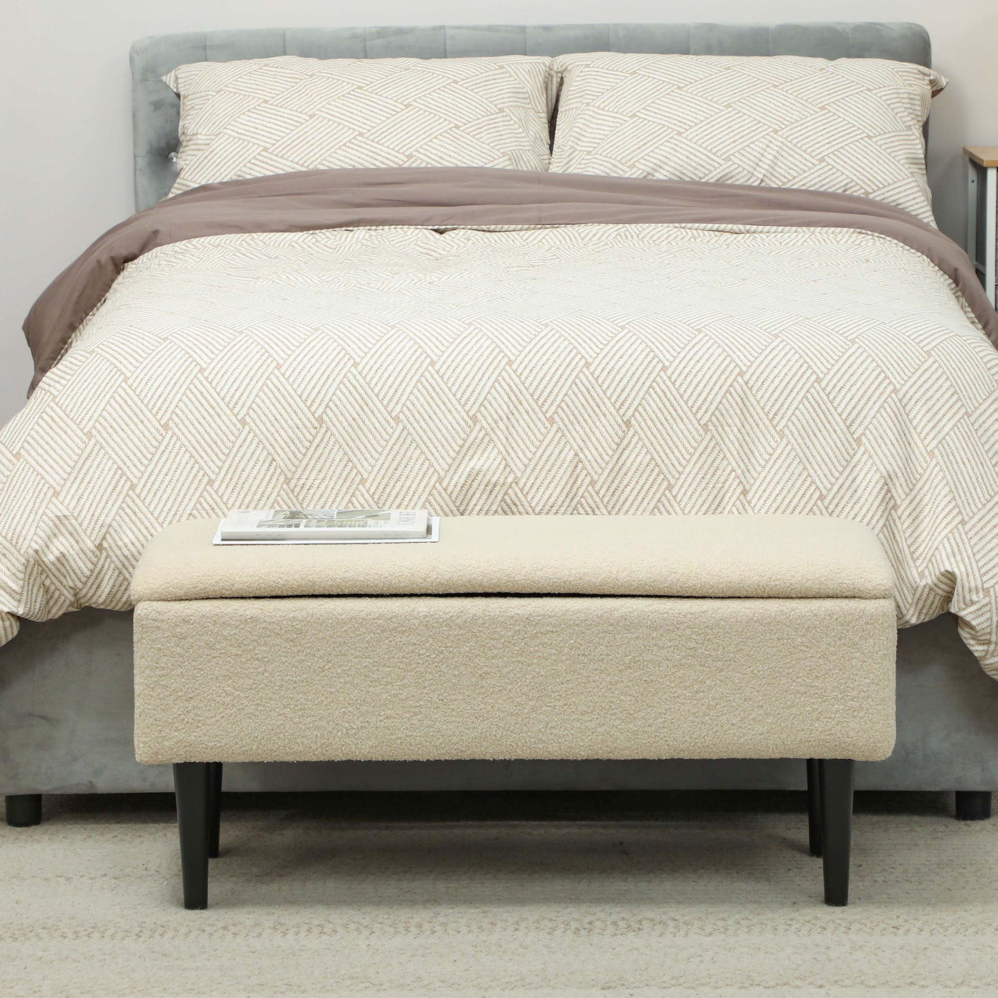 HOMCOM Sitzbank im Vintagedesign, Schuhbank, versteckter Stauraum, Kaschmir-Optik, Beige + Schwarz