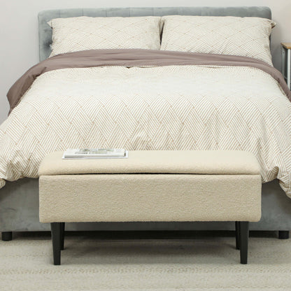 HOMCOM Sitzbank im Vintagedesign, Schuhbank, versteckter Stauraum, Kaschmir-Optik, Beige + Schwarz