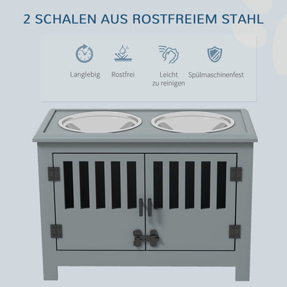 PawHut Erhöhte Futterstation für große Hunde, 2 Edelstahlnäpfe, Stauraum, 35,5x60x30 cm, Grau