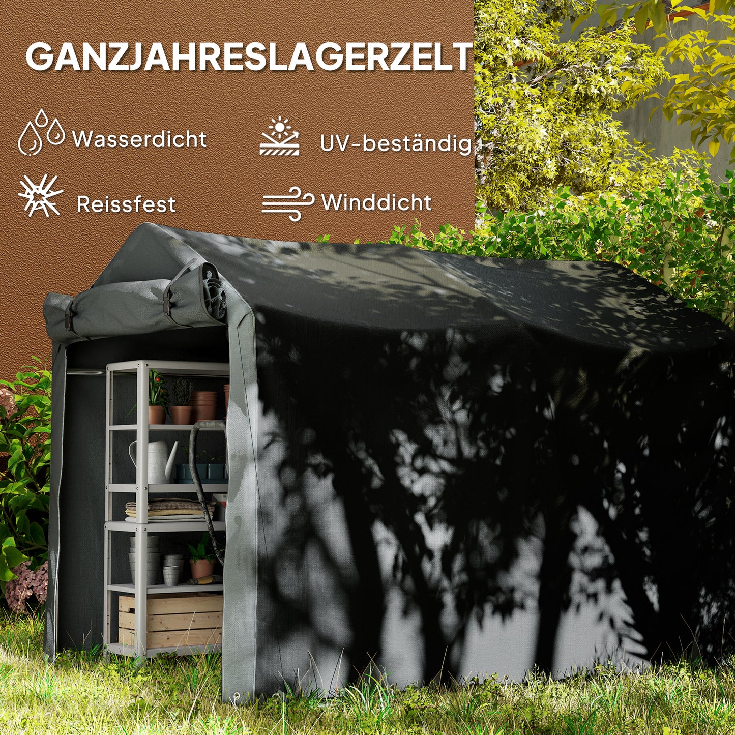 Outsunny Garagenzelt, wasserdicht Zeltgarage mit Tür, UV-beständig 220 x 157 x 165 cm Schwarz
