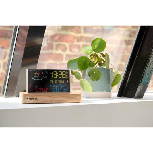 Weather station alarm clock - THOMSON - Dark wood - Temperature display, Hygrometry, Dual alarm, USB-C, Wireless probe