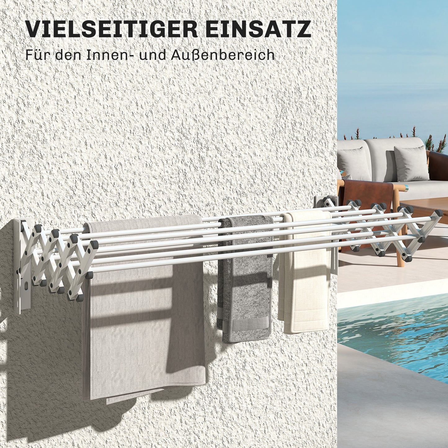 HOMCOM Handtuchhalter, Aluminium, verstellbar, für Innen- und Außenbereich, Silber