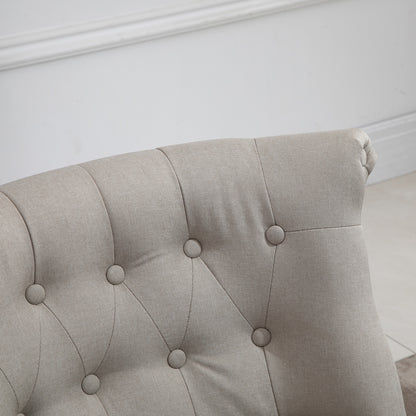 HOMCOM Relaxsessel Vintage Ruhesessel Relaxstuhl Polstersessel Esszimmerstuhl Leinenbezug Holzgestell Beige+Schwarz 67 x 67 x 78 cm