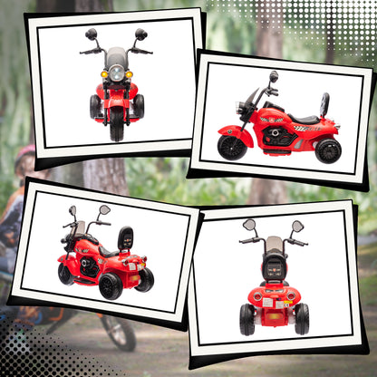 AIYAPLAY Elektro-Kinder-Motorrad, 3 Räder, 6V Batterie-Betrieb, Scheinwerfer, Musik, für Kinder im Alter von 3-6 Jahren, Rot