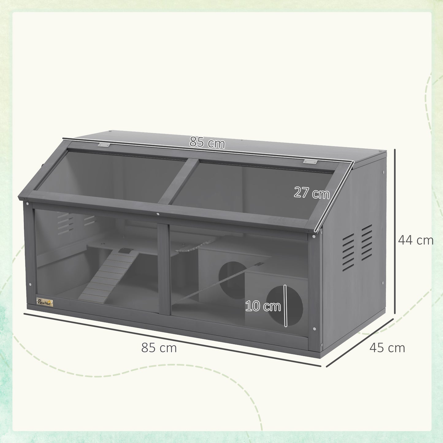 PawHut Hamsterkäfig, Kleintierkäfig aus Holz, Hängebrücke, Leitern, Hütte, 84 x 45 x 44 cm, för Zwerghamster, Grau