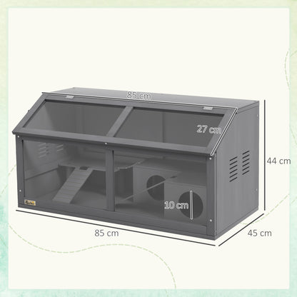 PawHut Hamsterkäfig, Kleintierkäfig aus Holz, Hängebrücke, Leitern, Hütte, 84 x 45 x 44 cm, för Zwerghamster, Grau