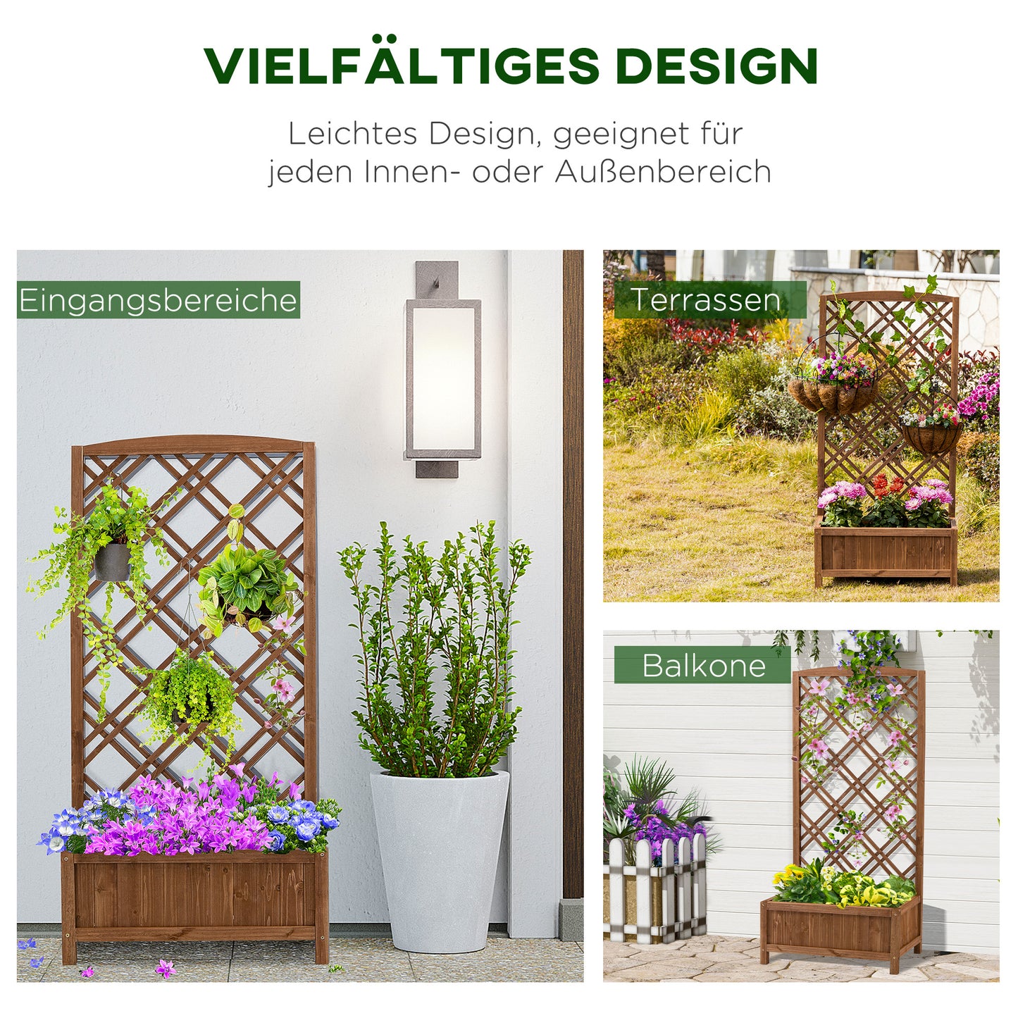 Outsunny Hochbeet Blumenständer Garten Pflanzkasten mit Rankgitter Holz Rankkasten Gelb 60 x 30 x 122,5 cm