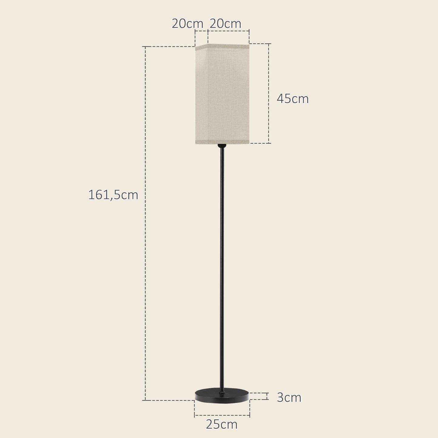 HOMCOM Moderne Stehlampe mit Kunstleinen-Schirm und Fußschalter, für Wohnzimmer und Schlafzimmer, Metall, Schwarz