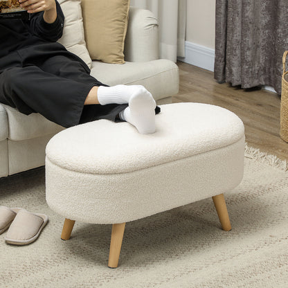 HOMCOM Sitzbank mit Stauraum und Deckel, Fußhocker für Flur, Wohnzimmer, Schlafzimmer, Holz, Stoffbezug, Weiß